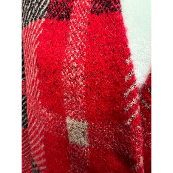 CabinCore Cyrus Red Plaid Wool Blend Cozy Cottage Cardigan Sweater Medium - Picture 3 of 13